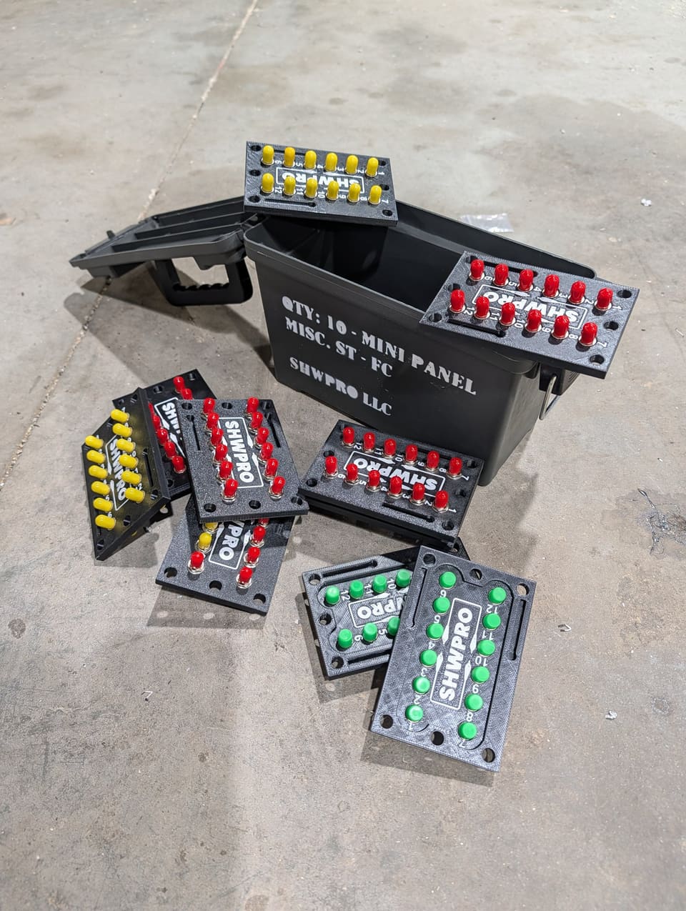 A Battle Pack of FC and ST patch panels spilling out of a black case