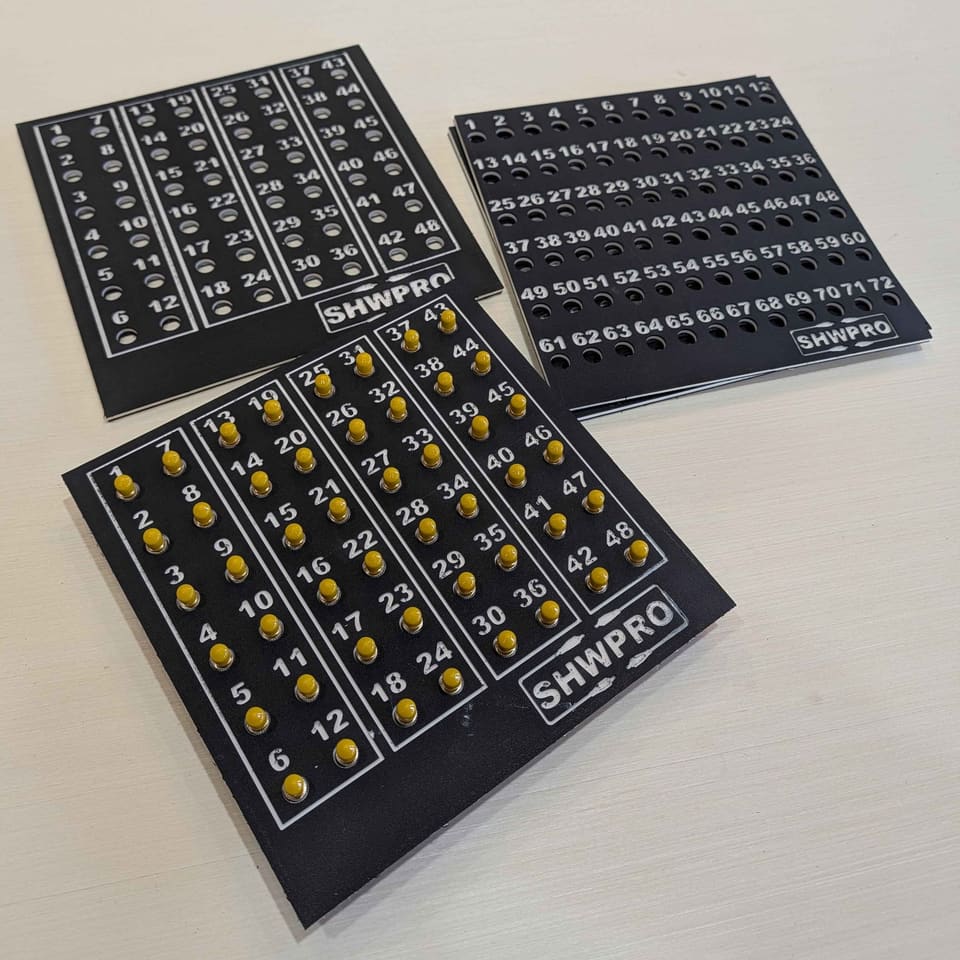 Three Frame Panels side by side: a 48 ST, a 72 ST, and a populated 24 ST