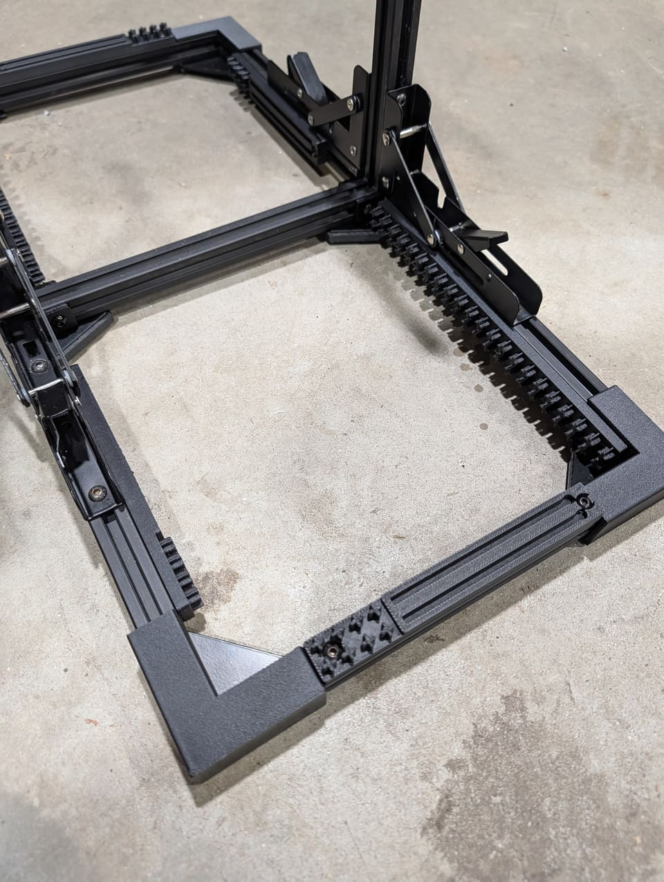 Close-up of the aluminum corner and cap slots on The Frame