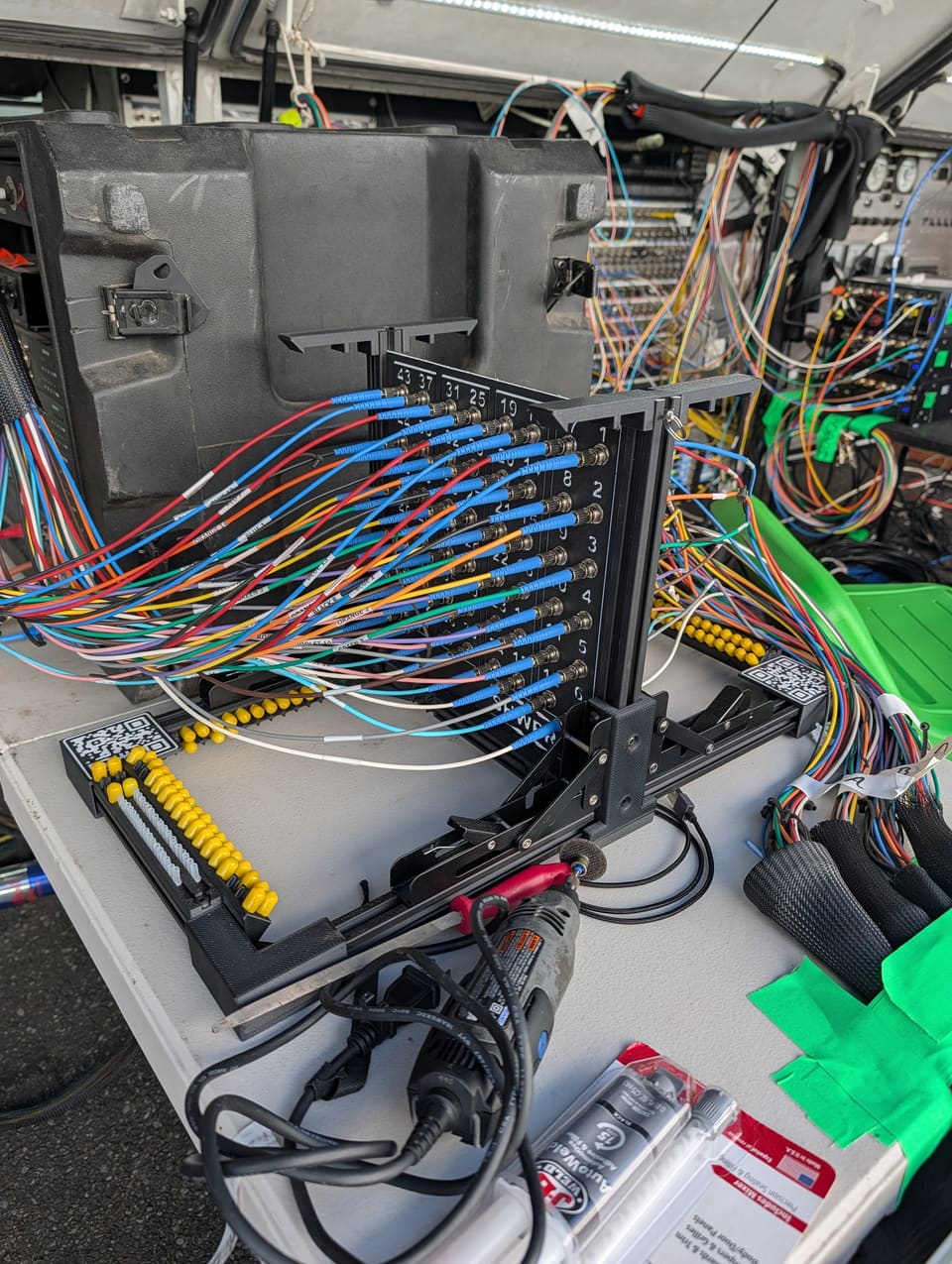 The Frame in use at a truck with colored fiber runs patched into the panel